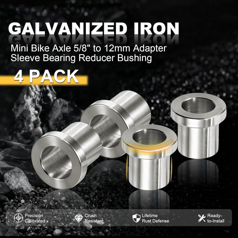 Swilpool 4 Pack 5/8" to 12mm Adapter Sleeve Bearing Reducer Bushing for Mini Bike Axle - Galvanized Iron - Image 2